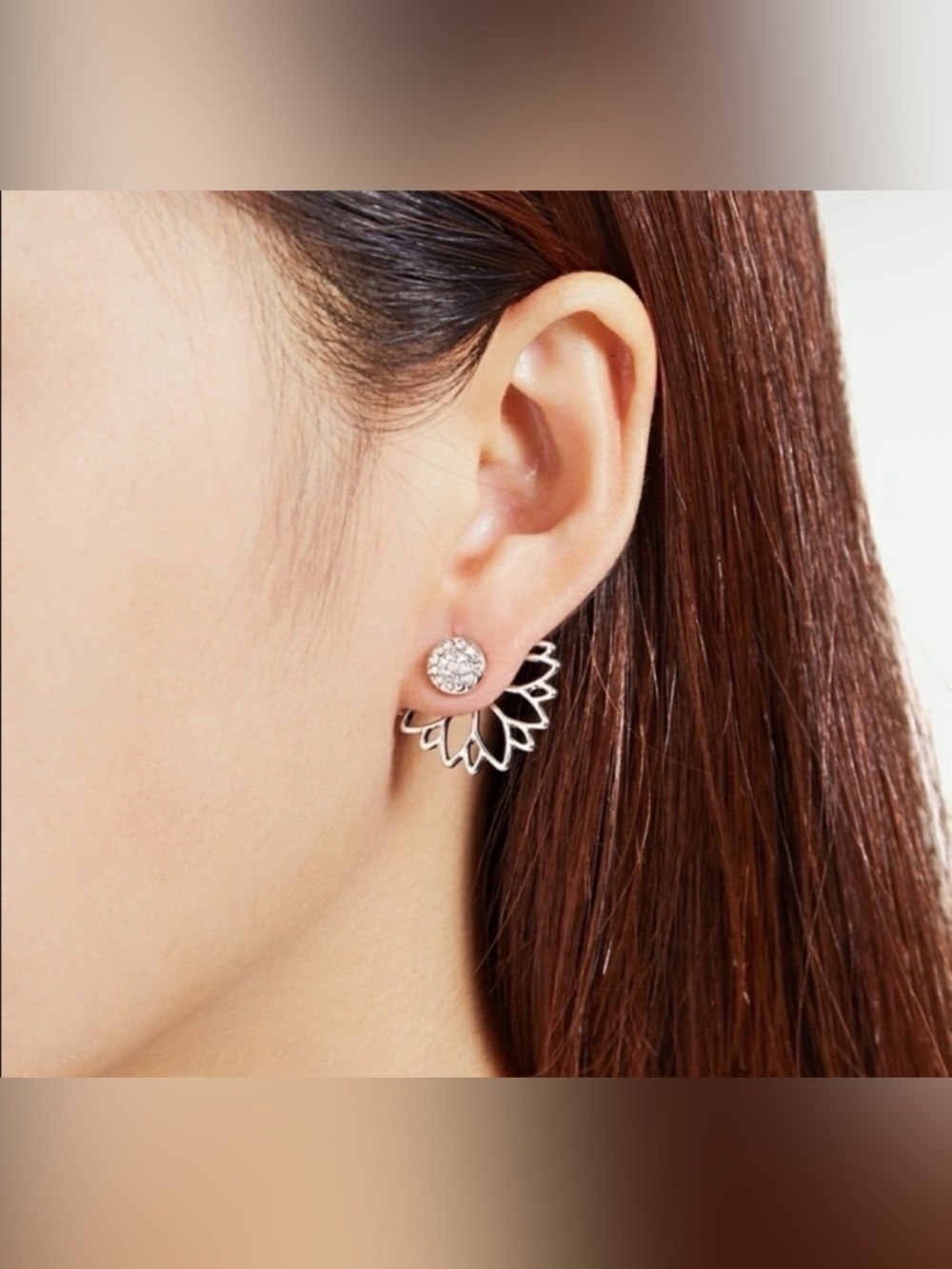 Silver Rhinestone Lotus Flower Earrings